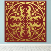Middeleeuwse Renaissance Herald Lion Leopard Metal Canvas Afdruk (Insitu (Houten vloer))