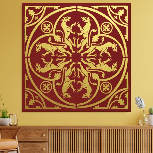 Middeleeuwse Renaissance Herald Lion Leopard Metal Canvas Afdruk (Insitu (Woonkamer))