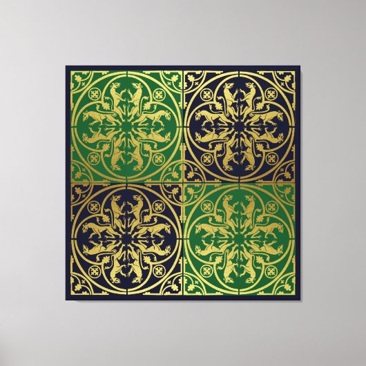 Middeleeuwse Renaissance Herald Lion Leopard Metal Canvas Afdruk (Voorkant)