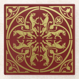 Middeleeuwse Renaissance Herald Lion Leopard Metal Glazen Onderzetter