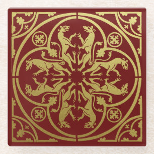 Middeleeuwse Renaissance Herald Lion Leopard Metal Glazen Onderzetter