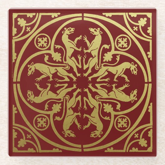 Middeleeuwse Renaissance Herald Lion Leopard Metal Glazen Onderzetter (Voorkant)