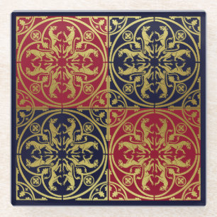 Middeleeuwse Renaissance Herald Lion Leopard Metal Glazen Onderzetter