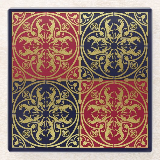 Middeleeuwse Renaissance Herald Lion Leopard Metal Glazen Onderzetter (Voorkant)