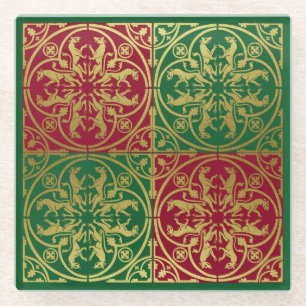 Middeleeuwse Renaissance Herald Lion Leopard Metal Glazen Onderzetter