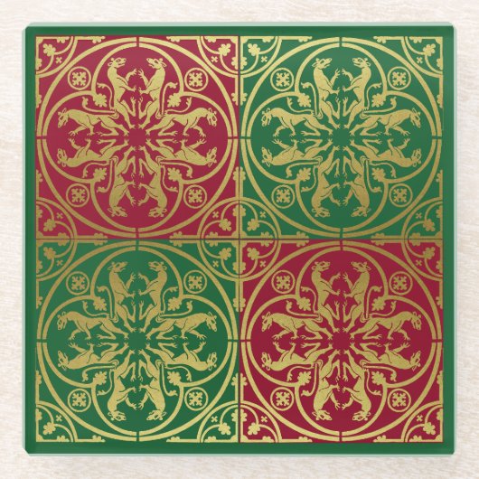 Middeleeuwse Renaissance Herald Lion Leopard Metal Glazen Onderzetter (Voorkant)