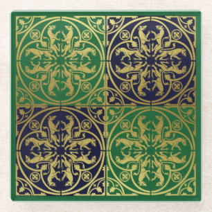 Middeleeuwse Renaissance Herald Lion Leopard Metal Glazen Onderzetter