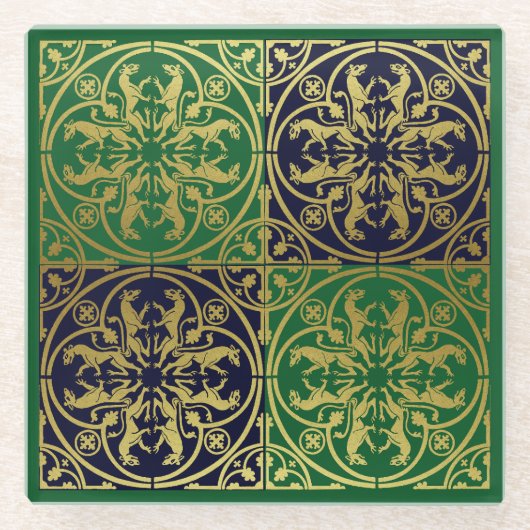 Middeleeuwse Renaissance Herald Lion Leopard Metal Glazen Onderzetter (Voorkant)