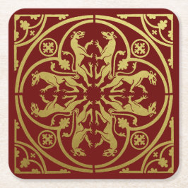 Middeleeuwse Renaissance Herald Lion Leopard Metal Kartonnen Onderzetters