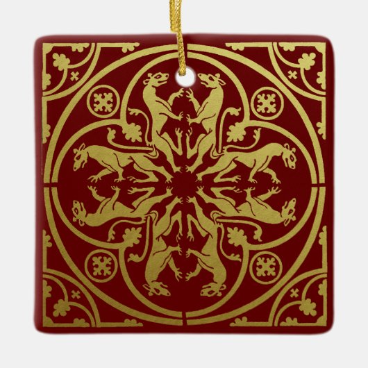 Middeleeuwse Renaissance Herald Lion Leopard Metal Keramisch Ornament (Voorkant)