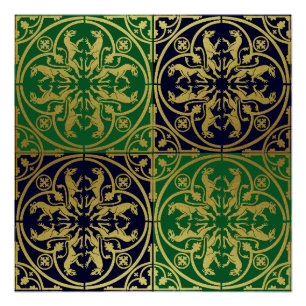 Middeleeuwse Renaissance Herald Lion Leopard Metal Perfect Poster