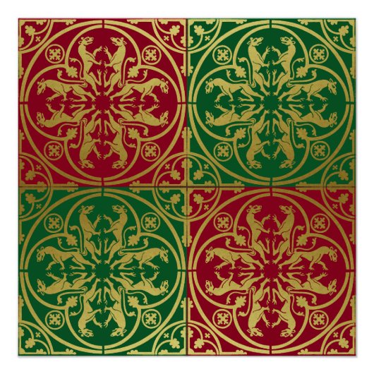 Middeleeuwse Renaissance Herald Lion Leopard Metal Perfect Poster (Voorkant)