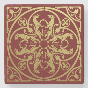 Middeleeuwse Renaissance Herald Lion Leopard Metal Stenen Onderzetter