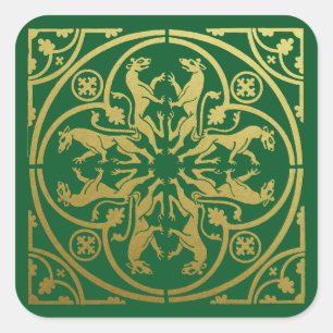 Middeleeuwse Renaissance Herald Lion Leopard Metal Vierkante Sticker
