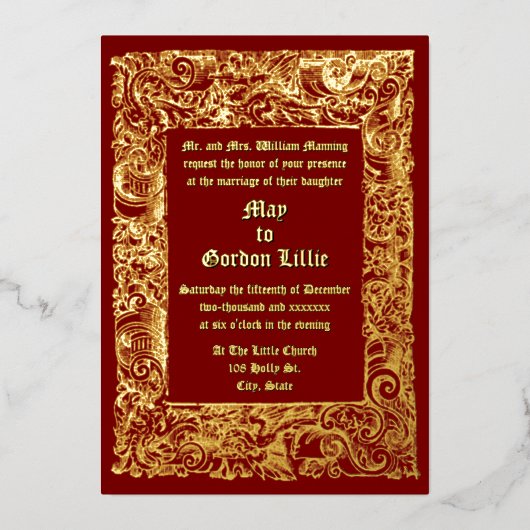 Middeleeuwse Renaissance Houtblokrand Huwelijk Folie Uitnodiging (Voorkant)