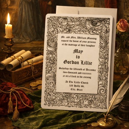 Middeleeuwse Renaissance Houtblokrand Huwelijk Kaart