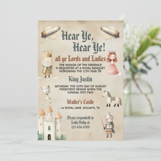 Middeleeuwse Renaissance Kids Verjaardag Uitnodigi Kaart (Staand voorkant)