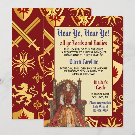Middeleeuwse Renaissance Koningin Verjaardag Uitno Kaart (Voorkant / Achterkant)
