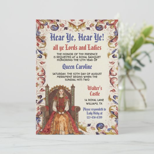 Middeleeuwse Renaissance Koningin Verjaardag Uitno Kaart (Staand voorkant)