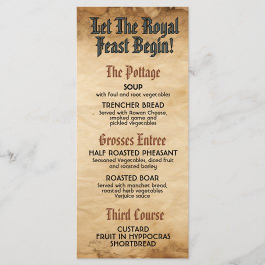 Middeleeuwse Renaissance Koninklijke Bruiloft Menu (Voorkant)