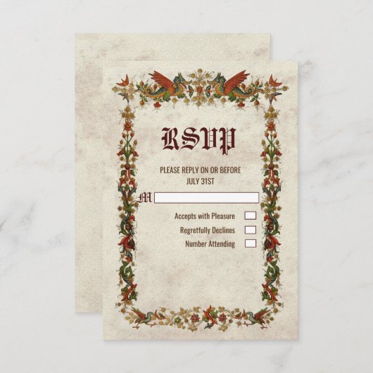 Middeleeuwse Renaissance Middeleeuwen  RSVP-kaart RSVP Kaartje (Voorkant / Achterkant)