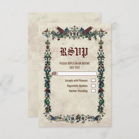 Middeleeuwse Renaissance Middeleeuwen RSVP-kaart RSVP Kaartje (Voorkant / Achterkant)