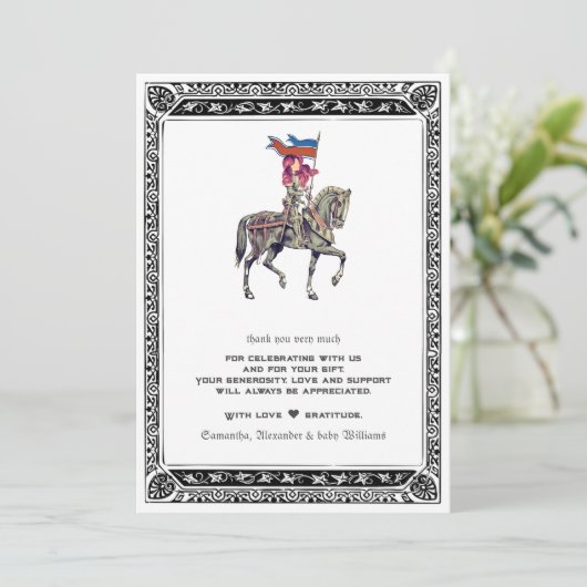 Middeleeuwse Renaissance Ridder Renfaire Baby Show Bedankkaart (Staand voorkant)