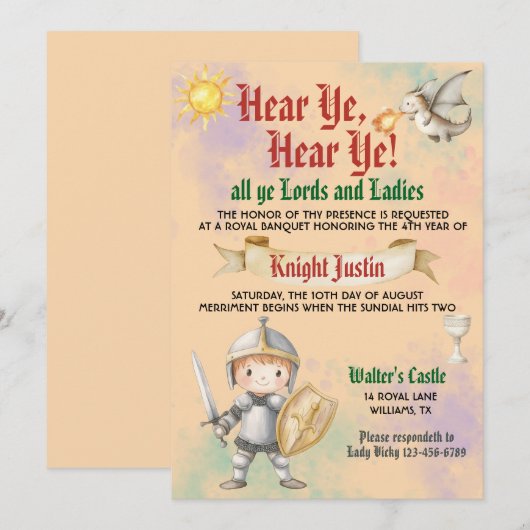 Middeleeuwse Renaissance Ridder Verjaardag Uitnodi Kaart (Voorkant / Achterkant)