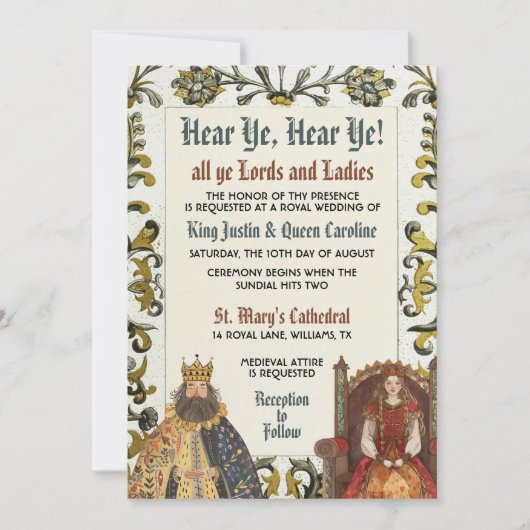 Middeleeuwse Renaissance Royal Wedding Kaart (Voorkant)