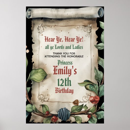 Middeleeuwse Renaissance Scroll Verjaardag Poster (Voorkant)