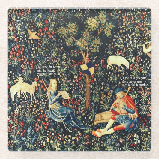 Middeleeuwse Renaissance Tapestry Herders en Schap Glazen Onderzetter (Voorkant)