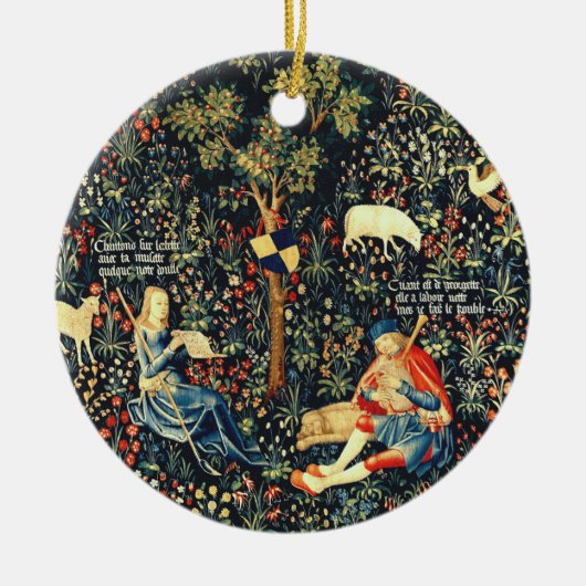 Middeleeuwse Renaissance Tapestry Herders en Schap Keramisch Ornament (Voorkant)
