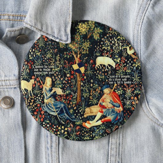 Middeleeuwse Renaissance Tapestry Herders en Schap Ronde Button 6,0 Cm (In situ)