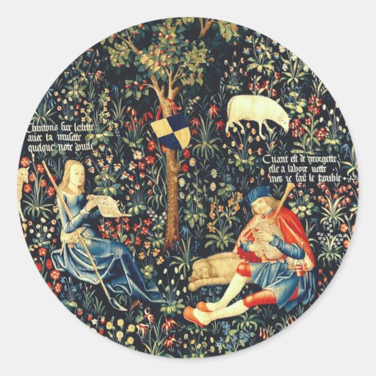 Middeleeuwse Renaissance Tapestry Herders en Schap Ronde Sticker (Voorkant)