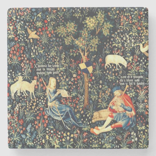 Middeleeuwse Renaissance Tapestry Herders en Schap Stenen Onderzetter (Voorkant)