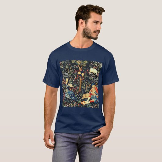 Middeleeuwse Renaissance Tapestry Herders en Schap T-shirt (Voorkant volledig)