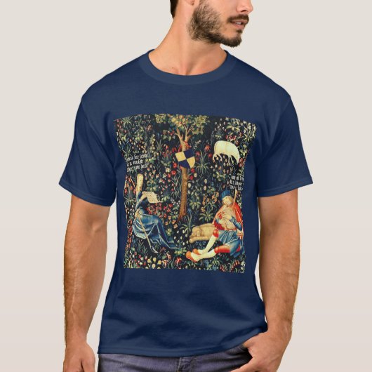 Middeleeuwse Renaissance Tapestry Herders en Schap T-shirt (Voorkant)