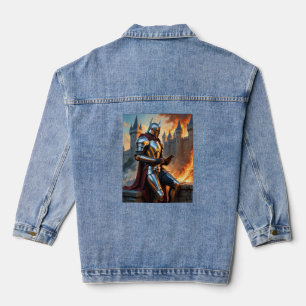 Middeleeuwse Ridder Castle Fire Funny Fantasy Art Denim Jacket