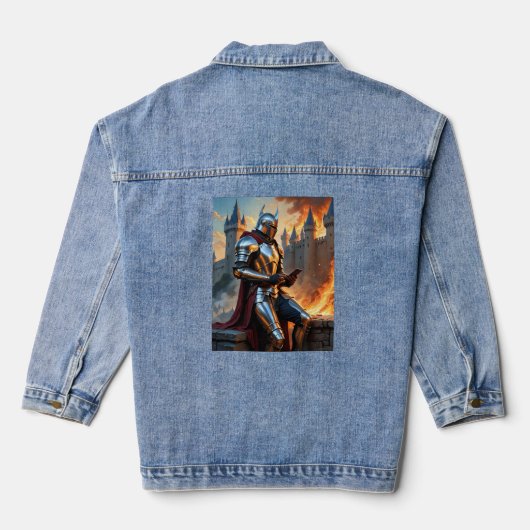 Middeleeuwse Ridder Castle Fire Funny Fantasy Art  Denim Jacket (Achterkant)