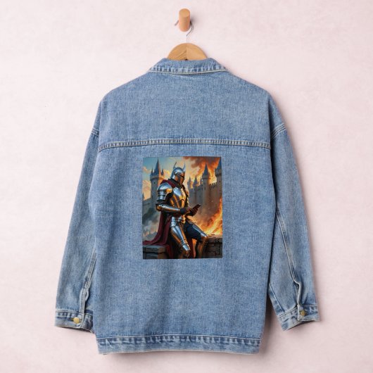 Middeleeuwse Ridder Castle Fire Funny Fantasy Art  Denim Jacket (Hangar)