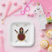 Middeleeuwse Ridder Crest Helm Zwaarden Schild Papieren Bordje (Feest)