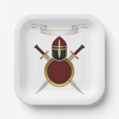 Middeleeuwse Ridder Crest Helm Zwaarden Schild Papieren Bordje (Voorkant)