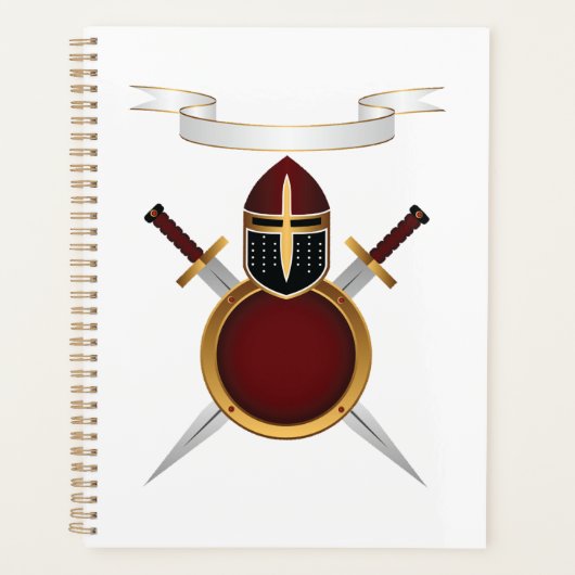 Middeleeuwse Ridder Crest Helm Zwaarden Schild Planner (Voorkant)