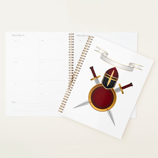 Middeleeuwse Ridder Crest Helm Zwaarden Schild Planner