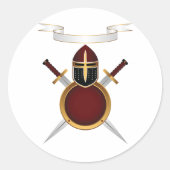 Middeleeuwse Ridder Crest Helm Zwaarden Schild Ronde Sticker (Voorkant)