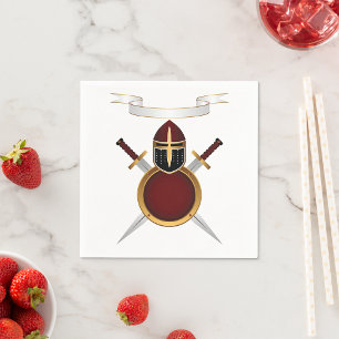 Middeleeuwse Ridder Crest Helm Zwaarden Schild Servet