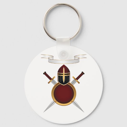 Middeleeuwse Ridder Crest Helm Zwaarden Schild Sleutelhanger (Voorkant)