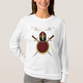 Middeleeuwse Ridder Crest Helm Zwaarden Schild T-shirt (Voorkant)