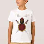 Middeleeuwse Ridder Crest Helm Zwaarden Schild T-shirt (Voorkant)