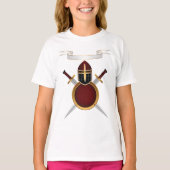 Middeleeuwse Ridder Crest Helm Zwaarden Schild T-shirt (Voorkant)